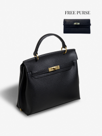 « Stilvolle Eleganz mit der Selena Handtasche: Damen Schultertaschen Leder Umhängetasche in Schwarz/Grau »